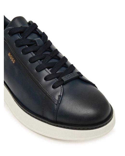 Boss Blue Lace-Up Low-Top Sneakers for men