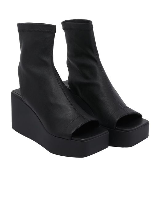 Vic Matié Black Square-Toe Wedge Sandals