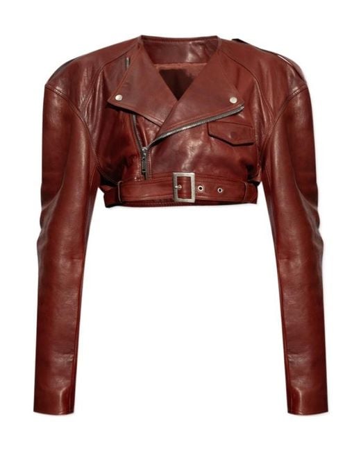 Rick Owens Brown Belted Cropped Biker Jacket