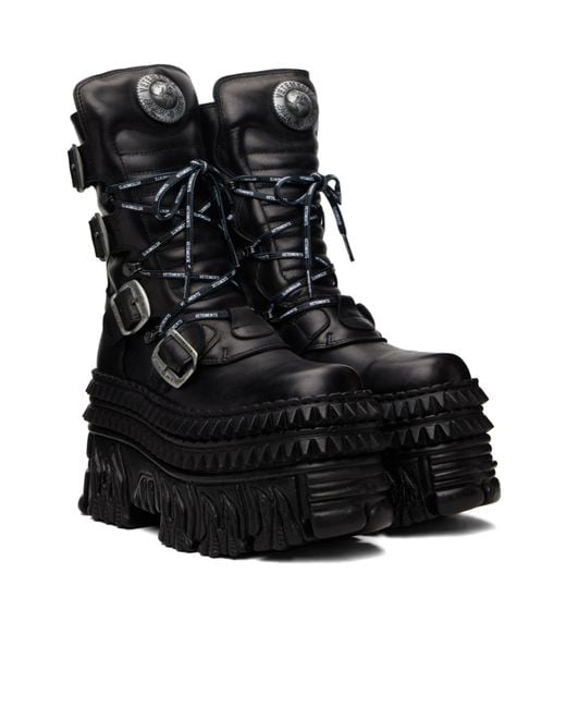 Vetements Black X New Rock Collaboration Lace-Up Mid-Calf Boots for men