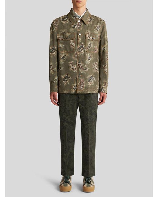 Etro Green Paisley Denim Overshirt for men