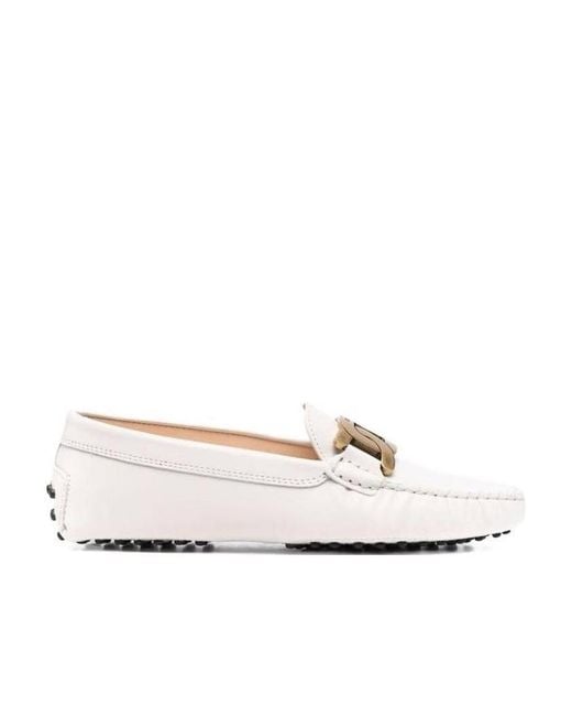 Tod's White Kate Logo Engraved Loafers