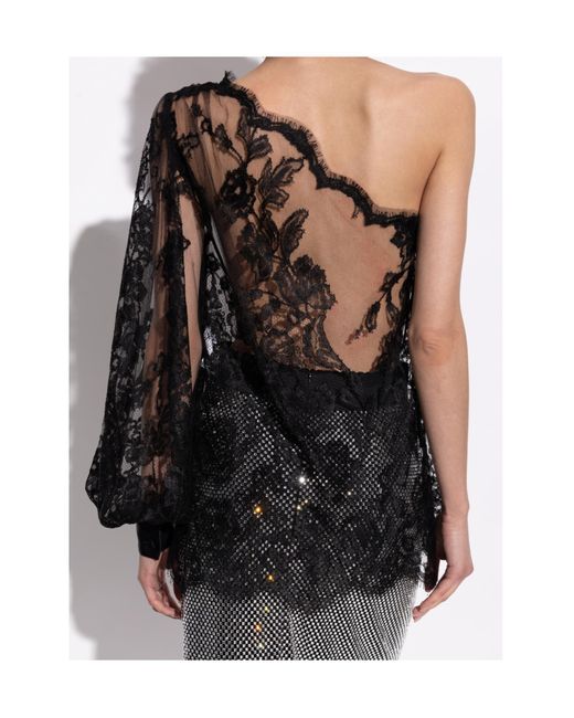 Dolce & Gabbana Black Chantilly Lace One-Shoulder Blouse