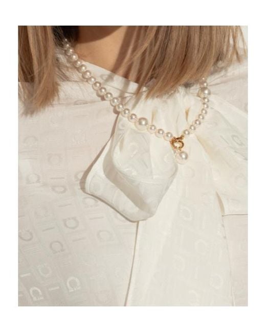 Ferragamo White Ferragamo Gancini Pendant Embellished Necklace