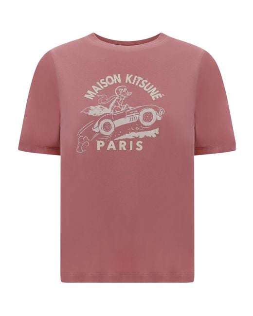 Maison Kitsuné Pink Maison Kitsuné Racing Fix Printed Crewneck T-Shirt