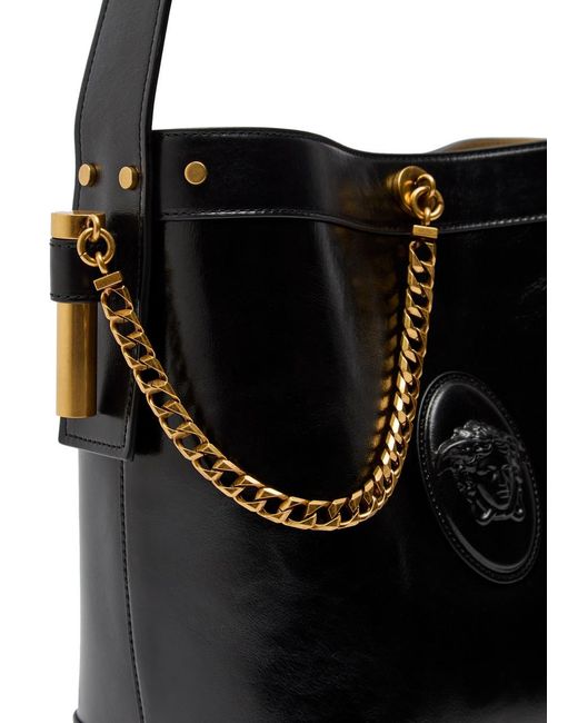 Versace Black Chain Small Leather Bucket Bag
