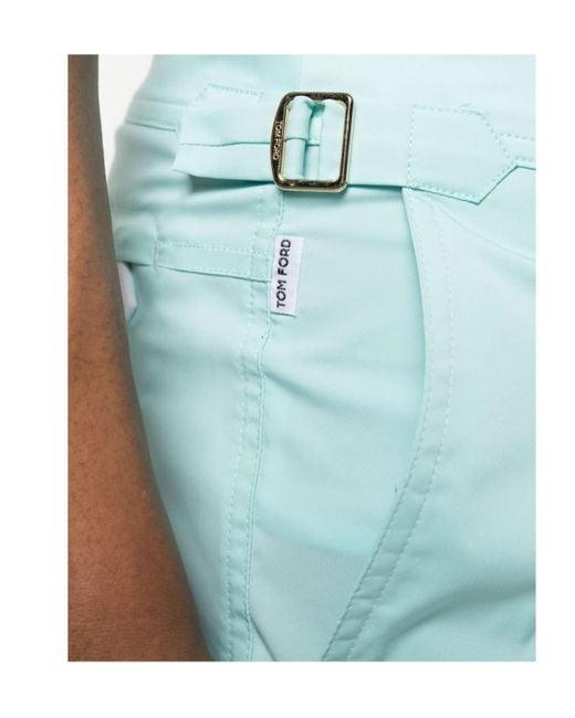 Tom Ford Blue Mid-Rise Side Buckled Swim Shorts for men