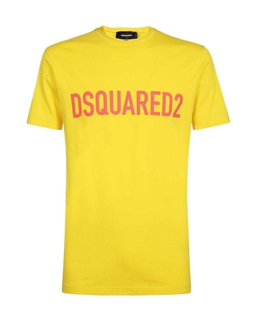 DSquared² Yellow Logo Printed Crewneck T-Shirt for men