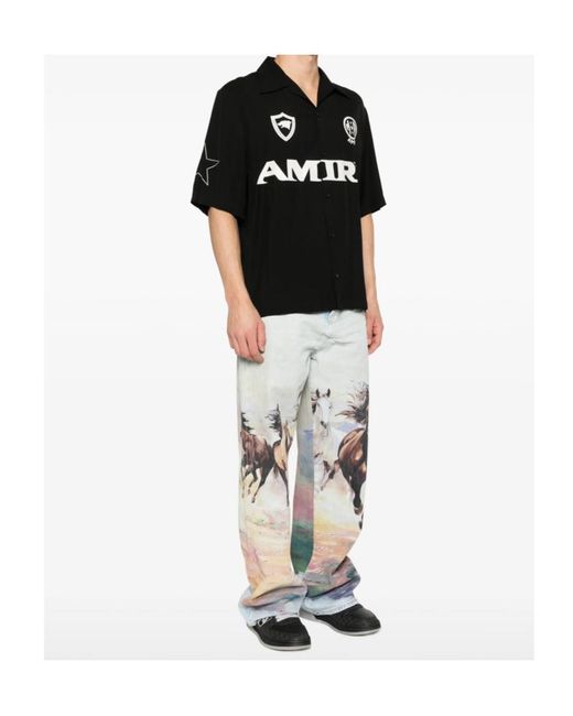 Amiri Black Sport Logo Camp Shirt for men