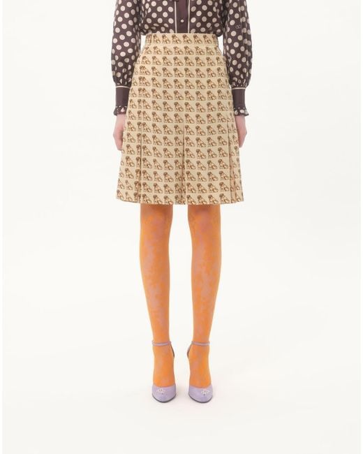 Valentino Natural Crepe De Chine Skirt With Petit Charles Print