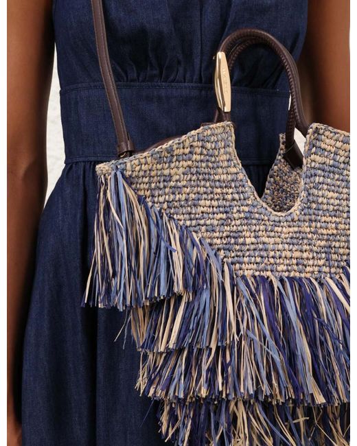 Zimmermann Blue Fringe-Trimmed Woven Tote Bag