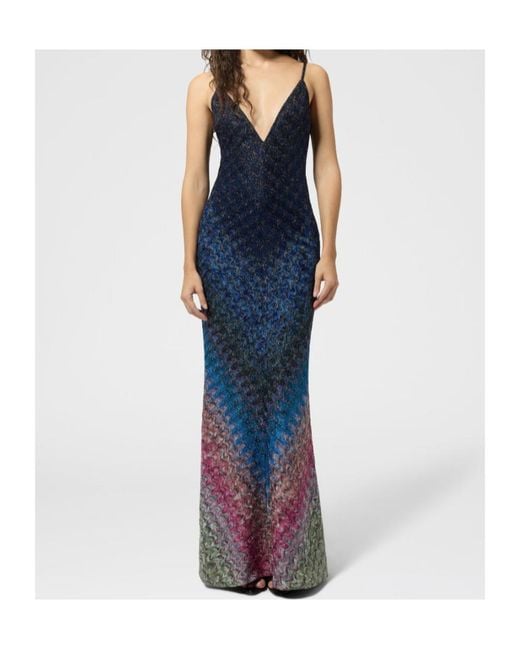 Missoni Blue Zigzag-Knit Open-Back Dress
