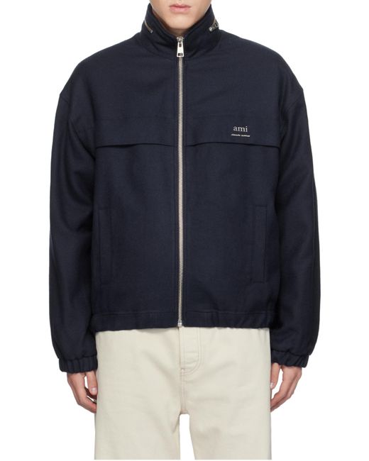AMI Blue Ami Alexandre Mattiussi Elasticated Waist Zipped Windbreaker for men