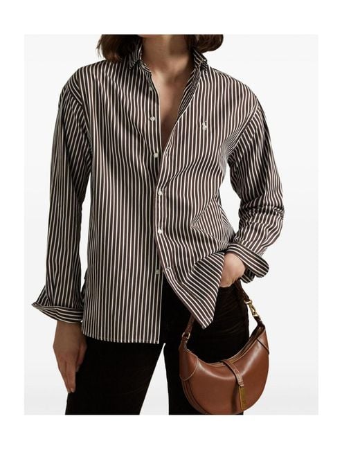Polo Ralph Lauren Brown Logo Embroidered Striped Shirt