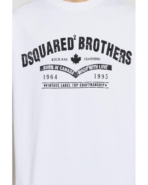 DSquared² White Logo Printed Crewneck T-Shirt for men