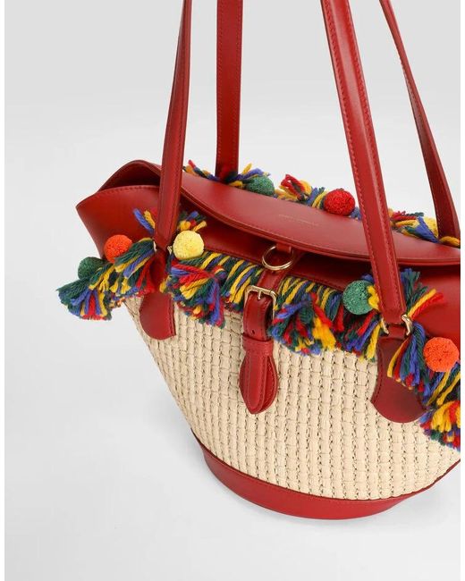 Dolce & Gabbana Red Raffia Coffa Capri Bag