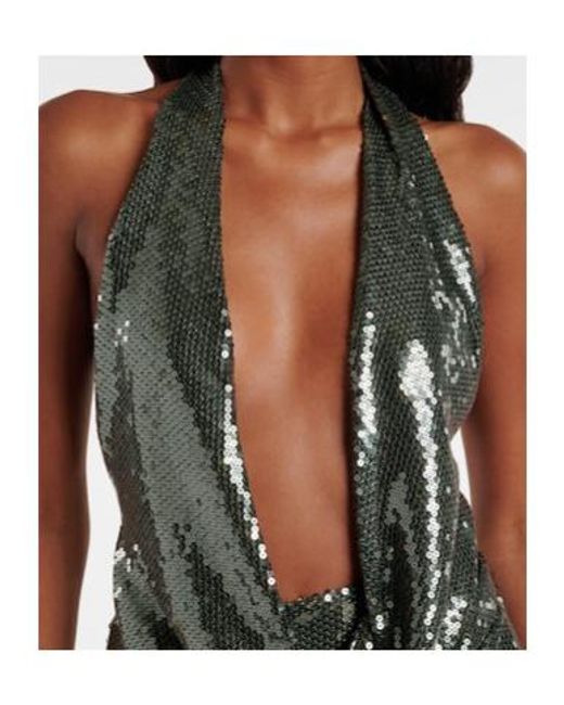 Alex Perry Green Draped Halterneck Sequined Minidress