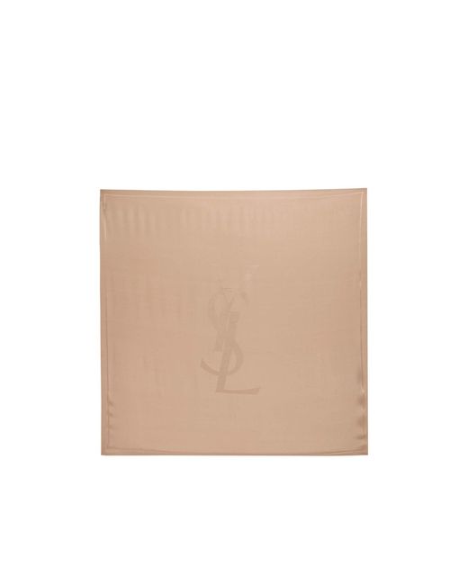Saint Laurent Natural Logo-Jacquard Silk Scarf