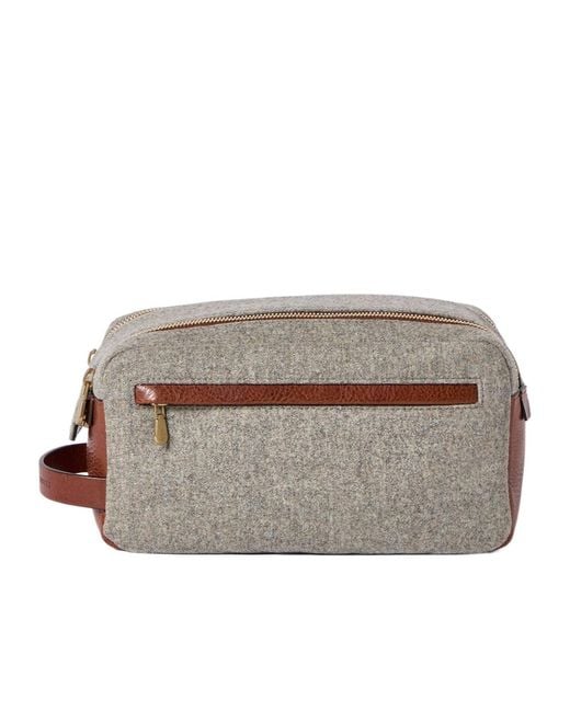 Brunello Cucinelli Gray Virgin Wool, Alpaca And Cashmere Flannel Beauty Case With Grained Calfskin Inserts And Double Zipper for men