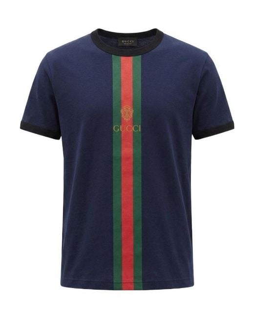 Gucci Blue Cotton Jersey T-Shirt With Print for men