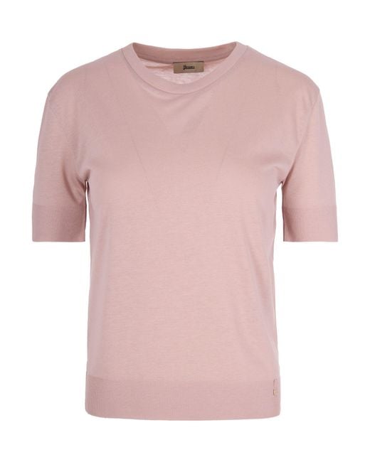 Herno Pink Short-Sleeved Crewneck Knitted Jumper