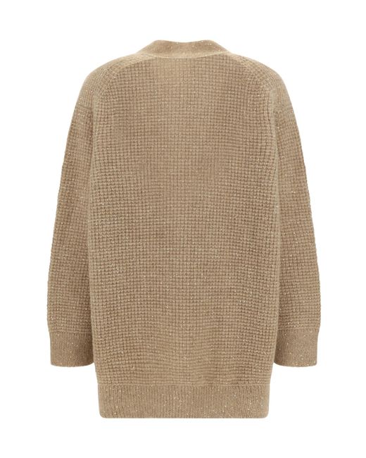 Fabiana Filippi Natural Sequin Embellished V-Neck Oversized Cardigan