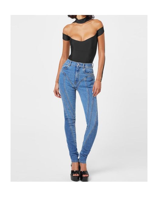 Mugler Blue Embossed Patch Denim Trousers