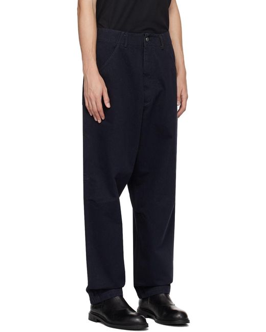 Emporio Armani Blue Logo-Patch Straight-Leg Cotton Trousers for men