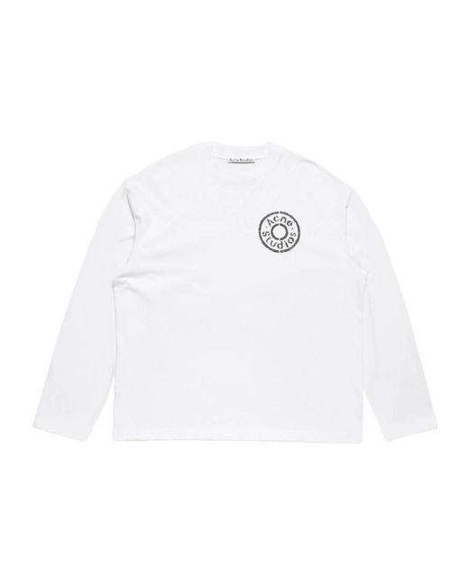 Acne White Logo Detailed Crewneck T-Shirt for men