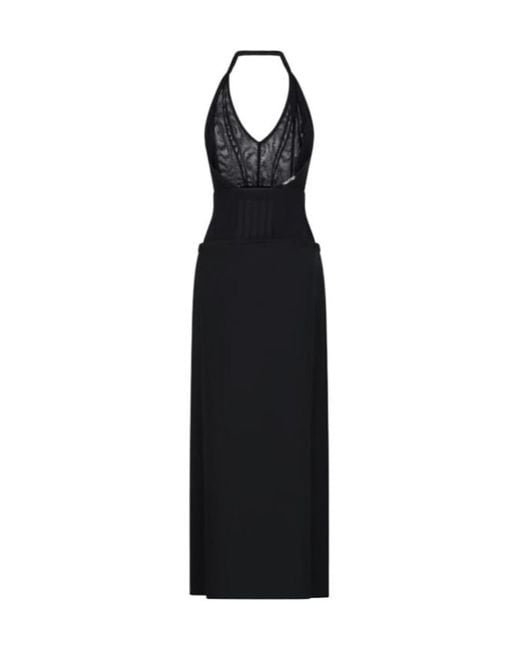 The Attico Black The Halterneck Tulle Stretch Midi Dress