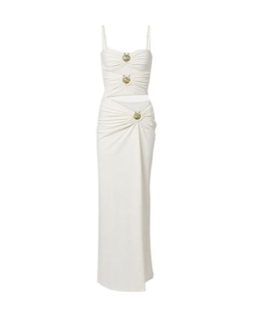 Christopher Esber White Mineral Stone Cutout Jersey Maxi Dress
