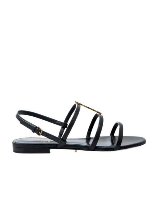 Saint Laurent Black Cassandra Flat Sandals