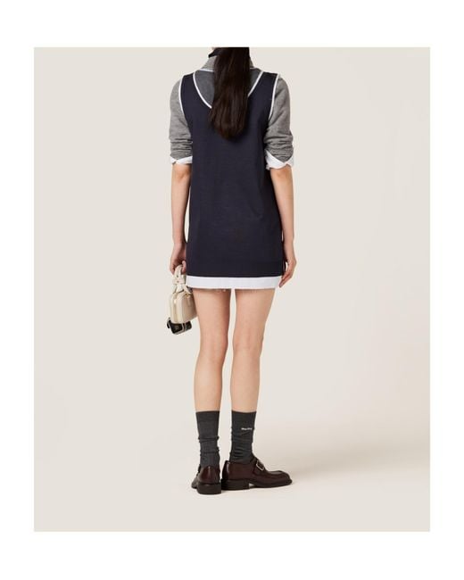 Miu Miu Blue Knit And Poplin Mini-Dress