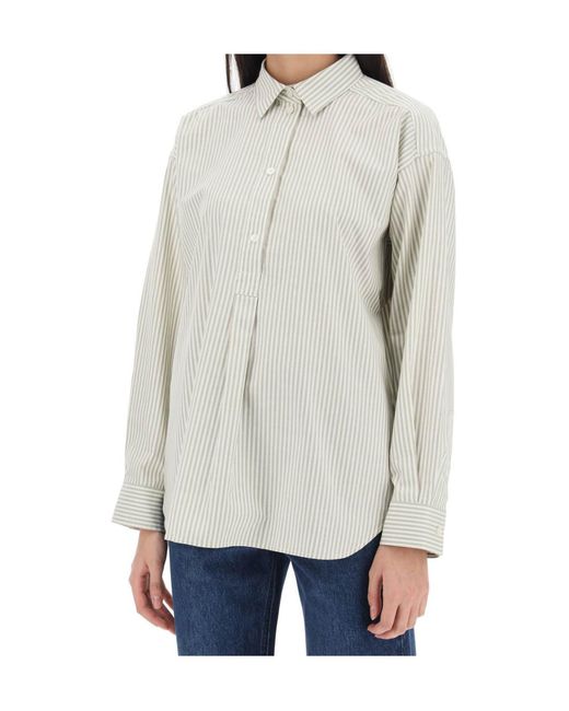 Totême White Totême Striped Half-Buttoned Shirt