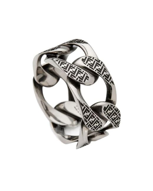 Fendi White Ff Ring for men