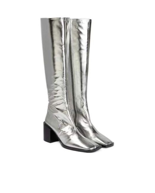Jil Sander White Metallic Leather Knee-High Boots