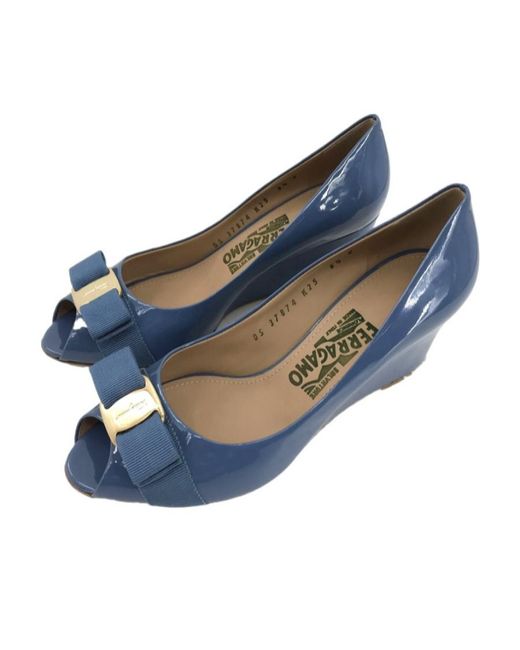Ferragamo Blue Logo Open-Toed Heels