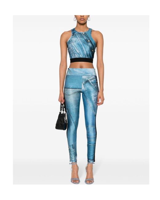 Versace Jeans Blue Patch Denim Crop Top