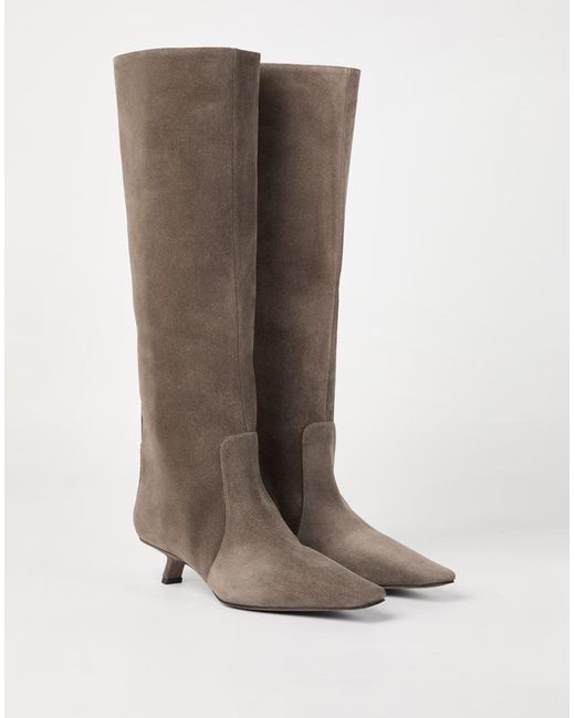 Brunello Cucinelli Brown Beaded Thigh-High Boots
