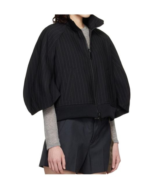 Sacai Black Pinstripe Bomber Coat