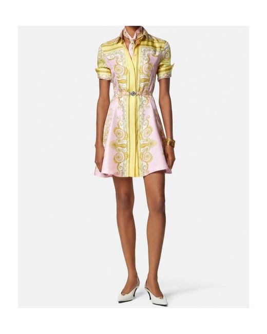 Versace White Pattern-Printed Twill Mini Shirt Dress
