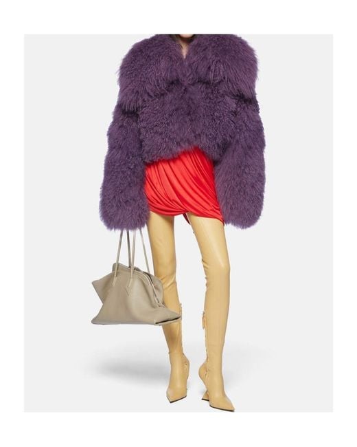 The Attico Purple Mongolian-Fur Long-Sleeves Jacket
