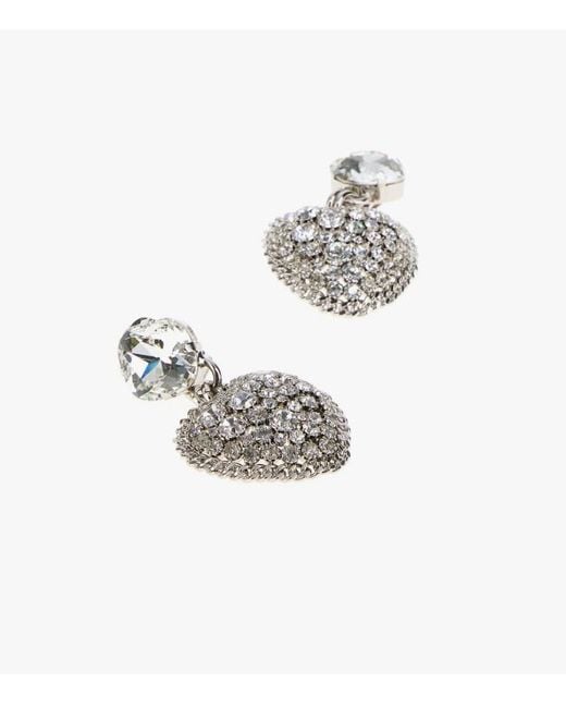 Alessandra Rich White Embellished Metal Heart Earrings