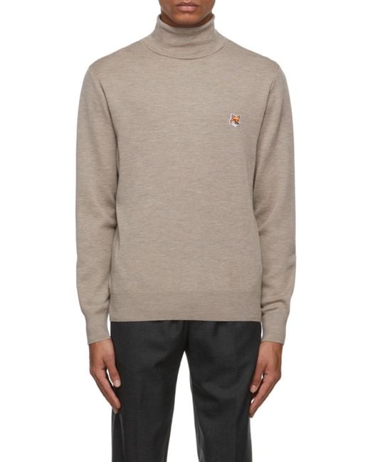 Maison Kitsuné Gray Roll-Neck Fine-Knit Jumper for men
