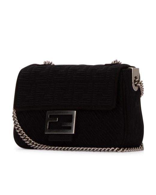 Fendi Black Baguette Medium Logo Shoulder Bag