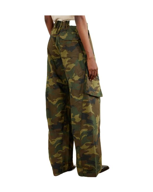 R13 Green Printed Cotton-Canvas Barrel-Leg Cargo Pants