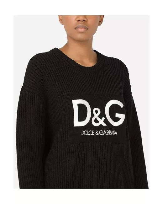 Dolce & Gabbana Black Logo-Embroidered Wool Jumper