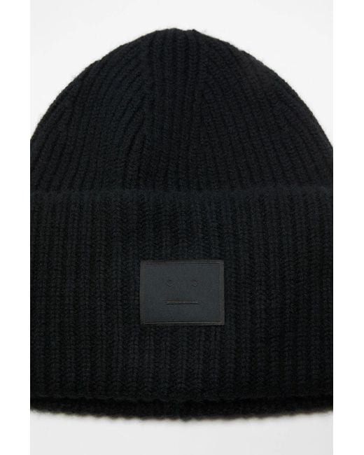 Acne Black Large Face Logo Beanie