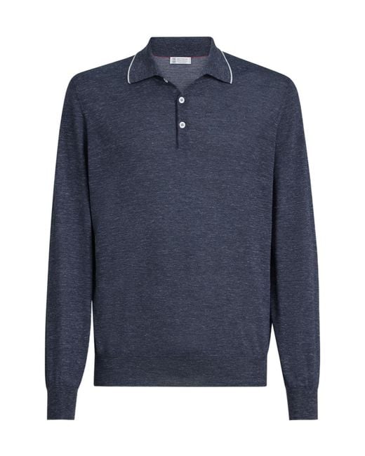 Brunello Cucinelli Blue Lightweight Plain Stitched Polo Shirt for men