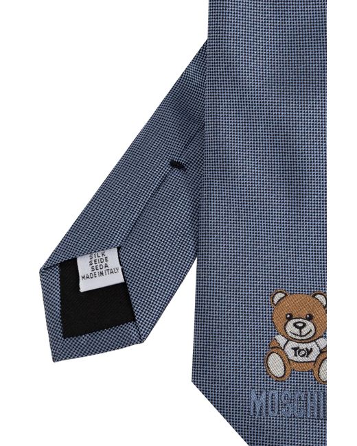 Moschino Blue Embroidered Bear Tie for men